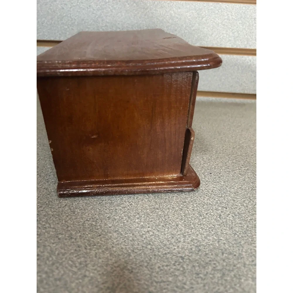 Vintage Wooden Jewelry Box Chest Mirror Ring Rolls 2 Drawers Brown Wood Storage